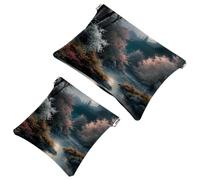 Lot de 2 pochettes en éclats d'obus avec un beau paysage sous la lune : trousse de maquillage élégante pour une élégance quotidienne, multicolore, A:7.1x5.8in/18x14.8cm,B:4.7x4.5in/12x11.5cm