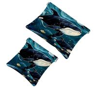 Lot de 2 pochettes en éclats d'obus pour sac à main, baleines dans l'eau - Trousse de maquillage étanche - Pochette portable pour femme - Cadeau idéal, Multicolore 01., A:7.1x5.8in/18x14.8cm,B