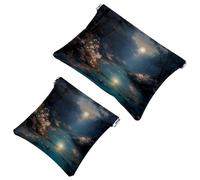 Lot de 2 pochettes en éclats d'obus pour sac à main, beau paysage sous la lune - Trousse de maquillage étanche - Pochette portable pour femme - Cadeau idéal, Multicolore 07, A：7.1x5.8in/18x14.8cm，B