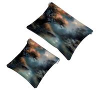 Lot de 2 pochettes en éclats d'obus pour sac à main, beau paysage sous la lune - Trousse de maquillage étanche - Pochette portable pour femme - Cadeau idéal, Multicolore 01., A：7.1x5.8in/18x14.8cm，B