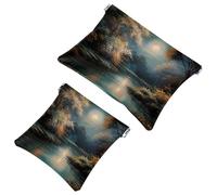 Lot de 2 pochettes en éclats d'obus pour sac à main, beau paysage sous la lune - Trousse de maquillage étanche - Pochette portable pour femme - Cadeau idéal, Multicolore 04, A：7.1x5.8in/18x14.8cm，B
