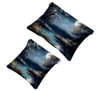Lot de 2 pochettes en éclats d'obus pour sac à main, beau paysage sous la lune - Trousse de maquillage étanche - Pochette portable pour femme - Cadeau idéal, Multicolore 10., A：7.1x5.8in/18x14.8cm，B