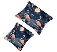 Lot de 2 pochettes en éclats d'obus pour sac à main, esthétique, trousse de maquillage étanche avec flamant rose clair de lune, pochette portable pour femme, Multicolore 04, A：7.1x5.8in/18x14.8cm，B