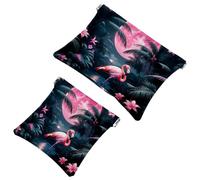 Lot de 2 pochettes en éclats d'obus pour sac à main, esthétique, trousse de maquillage étanche avec flamant rose clair de lune, pochette portable pour femme, Multicolore 07, A：7.1x5.8in/18x14.8cm，B