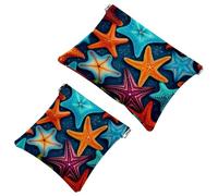 Lot de 2 pochettes en éclats d'obus pour sac à main, étoile de mer colorée, trousse de maquillage étanche, pochette portable pour femme, Multicolore 04, A：7.1x5.8in/18x14.8cm，B:4.7x4.5in/12x11.5cm