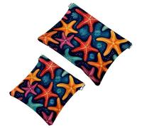 Lot de 2 pochettes en éclats d'obus pour sac à main, étoile de mer colorée, trousse de maquillage étanche, pochette portable pour femme, Multicolore 03., A：7.1x5.8in/18x14.8cm，B:4.7x4.5in/12x11.5cm