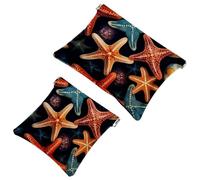 Lot de 2 pochettes en éclats d'obus pour sac à main, étoile de mer colorée, trousse de maquillage étanche, pochette portable pour femme, Multicolore 05, A：7.1x5.8in/18x14.8cm，B:4.7x4.5in/12x11.5cm