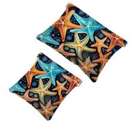 Lot de 2 pochettes en éclats d'obus pour sac à main, étoile de mer colorée, trousse de maquillage étanche, pochette portable pour femme, Multicolore 08, A：7.1x5.8in/18x14.8cm，B:4.7x4.5in/12x11.5cm