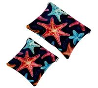Lot de 2 pochettes en éclats d'obus pour sac à main, étoile de mer colorée, trousse de maquillage étanche, pochette portable pour femme, Multicolore 04, A：7.1x5.8in/18x14.8cm，B:4.7x4.5in/12x11.5cm