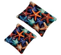 Lot de 2 pochettes en éclats d'obus pour sac à main, étoile de mer colorée, trousse de maquillage étanche, pochette portable pour femme, Multicolore 02, A：7.1x5.8in/18x14.8cm，B:4.7x4.5in/12x11.5cm