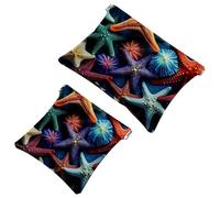 Lot de 2 pochettes en éclats d'obus pour sac à main, étoile de mer colorée, trousse de maquillage étanche, pochette portable pour femme, Multicolore 06, A：7.1x5.8in/18x14.8cm，B:4.7x4.5in/12x11.5cm