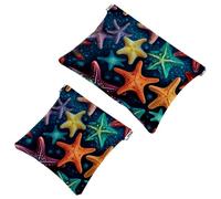 Lot de 2 pochettes en éclats d'obus pour sac à main, étoile de mer colorée, trousse de maquillage étanche, pochette portable pour femme, Multicolore 08, A：7.1x5.8in/18x14.8cm，B:4.7x4.5in/12x11.5cm