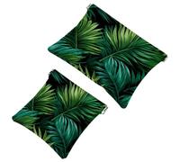 Lot de 2 pochettes en éclats d'obus pour sac à main, feuilles de palmier vertes, trousse de maquillage étanche 760, pochette portable pour femme, Multicolore 06, A：7.1x5.8in/18x14.8cm，B:4.7x4.5in