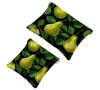 Lot de 2 pochettes en éclats d'obus pour sac à main, feuilles vertes et poires jaunes - Trousse de maquillage étanche 1915 - Pochette portable pour femme - Cadeau idéal, Multicolore 01., A:7.1x5.8in