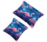 Lot de 2 pochettes en éclats d'obus pour sac à main, flamants roses sous le ciel étoilé - 1024 - Trousse de maquillage étanche, pochette portable pour femme, Multicolore 06, A：7.1x5.8in/18x14.8cm，B