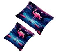 Lot de 2 pochettes en éclats d'obus pour sac à main, flamants roses sous le ciel étoilé - 1024 - Trousse de maquillage étanche, pochette portable pour femme, Multicolore 09, A：7.1x5.8in/18x14.8cm，B
