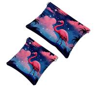 Lot de 2 pochettes en éclats d'obus pour sac à main, flamants roses sous le ciel étoilé - 1024 - Trousse de maquillage étanche, pochette portable pour femme, Multicolore 08, A：7.1x5.8in/18x14.8cm，B