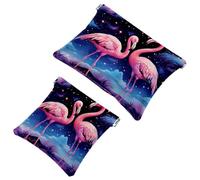 Lot de 2 pochettes en éclats d'obus pour sac à main, flamants roses sous le ciel étoilé - 1024 - Trousse de maquillage étanche, pochette portable pour femme, Multicolore 07, A：7.1x5.8in/18x14.8cm，B