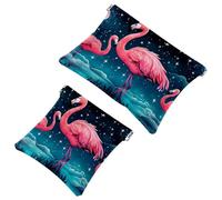 Lot de 2 pochettes en éclats d'obus pour sac à main, flamants roses sous le ciel étoilé - 1024 - Trousse de maquillage étanche, pochette portable pour femme, Multicolore 01., A：7.1x5.8in/18x14.8cm，B