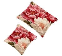 Lot de 2 pochettes en éclats d'obus pour sac à main, fleur de pivoine rose, trousse de maquillage étanche, pochette portable pour femme, Multicolore 05, A：7.1x5.8in/18x14.8cm，B:4.7x4.5in/12x11.5cm