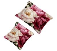 Lot de 2 pochettes en éclats d'obus pour sac à main, fleur de pivoine rose, trousse de maquillage étanche, pochette portable pour femme, Multicolore 02, A:7.1x5.8in/18x14.8cm,B:4.7x4.5in/12x11.5cm