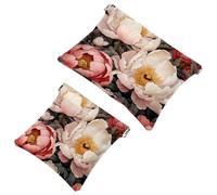 Lot de 2 pochettes en éclats d'obus pour sac à main, fleur de pivoine rose, trousse de maquillage étanche, pochette portable pour femme, Multicolore 03, A:7.1x5.8in/18x14.8cm,B:4.7x4.5in/12x11.5cm