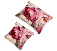 Lot de 2 pochettes en éclats d'obus pour sac à main, fleur de pivoine rose, trousse de maquillage étanche, pochette portable pour femme, Multicolore 08, A：7.1x5.8in/18x14.8cm，B:4.7x4.5in/12x11.5cm