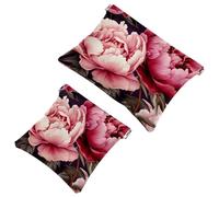 Lot de 2 pochettes en éclats d'obus pour sac à main, fleur de pivoine rose, trousse de maquillage étanche, pochette portable pour femme, Multicolore 07, A：7.1x5.8in/18x14.8cm，B:4.7x4.5in/12x11.5cm