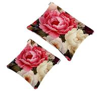 Lot de 2 pochettes en éclats d'obus pour sac à main, fleur de pivoine rose, trousse de maquillage étanche, pochette portable pour femme, Multicolore 09, A：7.1x5.8in/18x14.8cm，B:4.7x4.5in/12x11.5cm