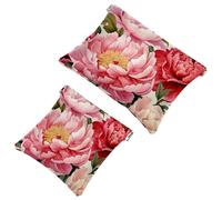Lot de 2 pochettes en éclats d'obus pour sac à main, fleur de pivoine rose, trousse de maquillage étanche, pochette portable pour femme, Multicolore 01., A:7.1x5.8in/18x14.8cm,B:4.7x4.5in/12x11.5cm