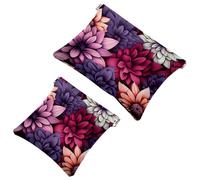 Lot de 2 pochettes en éclats d'obus pour sac à main, fleurs de pétales colorées, trousse de maquillage étanche, pochette portable pour femme, Multicolore 10., A：7.1x5.8in/18x14.8cm，B:4.7x4.5in