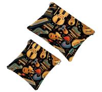 Lot de 2 pochettes en éclats d'obus pour sac à main, instruments rétro, trousse de maquillage étanche, pochette portable pour femme, Multicolore 05, A：7.1x5.8in/18x14.8cm，B:4.7x4.5in/12x11.5cm