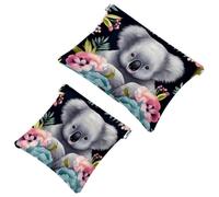 Lot de 2 pochettes en éclats d'obus pour sac à main, jolies feuilles de koala - 1915 - Trousse de maquillage étanche, pochette portable pour femme, Multicolore 01., A:7.1x5.8in/18x14.8cm,B:4.7x4.5in