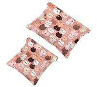 Lot de 2 pochettes en éclats d'obus pour sac à main, mignon chaton de dessin animé, trousse de maquillage étanche, pochette portable pour femme, Multicolore 08, A:7.1x5.8in/18x14.8cm,B:4.7x4.5in
