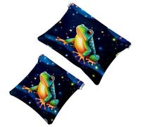 Lot de 2 pochettes en éclats d'obus pour sac à main, motif grenouille ciel étoilé 1123, trousse de maquillage étanche, pochette portable pour femme, Multicolore 02, A：7.1x5.8in/18x14.8cm，B:4.7x4.5in