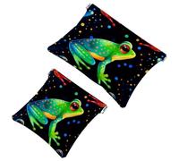 Lot de 2 pochettes en éclats d'obus pour sac à main, motif grenouille ciel étoilé 1123, trousse de maquillage étanche, pochette portable pour femme, Multicolore 09, A：7.1x5.8in/18x14.8cm，B:4.7x4.5in