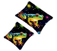 Lot de 2 pochettes en éclats d'obus pour sac à main, motif grenouille ciel étoilé 1123, trousse de maquillage étanche, pochette portable pour femme, Multicolore 05, A：7.1x5.8in/18x14.8cm，B:4.7x4.5in