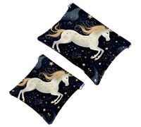 Lot de 2 pochettes en éclats d'obus pour sac à main, motif licorne artistique ciel étoilé 1156, trousse de maquillage étanche, pochette portable pour femme, Multicolore 04, A：7.1x5.8in/18x14.8cm，B