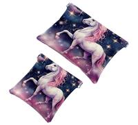 Lot de 2 pochettes en éclats d'obus pour sac à main, motif licorne artistique ciel étoilé 1156, trousse de maquillage étanche, pochette portable pour femme, Multicolore 03, A：7.1x5.8in/18x14.8cm，B