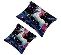 Lot de 2 pochettes en éclats d'obus pour sac à main, motif licorne artistique ciel étoilé 1156, trousse de maquillage étanche, pochette portable pour femme, Multicolore 06, A：7.1x5.8in/18x14.8cm，B