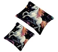 Lot de 2 pochettes en éclats d'obus pour sac à main, motif licorne artistique ciel étoilé 1156, trousse de maquillage étanche, pochette portable pour femme, Multicolore 10., A：7.1x5.8in/18x14.8cm，B