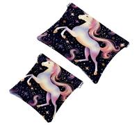 Lot de 2 pochettes en éclats d'obus pour sac à main, motif licorne artistique ciel étoilé 1156, trousse de maquillage étanche, pochette portable pour femme, Multicolore 01., A：7.1x5.8in/18x14.8cm，B