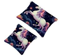 Lot de 2 pochettes en éclats d'obus pour sac à main, motif licorne artistique ciel étoilé 1156, trousse de maquillage étanche, pochette portable pour femme, Multicolore 05, A：7.1x5.8in/18x14.8cm，B