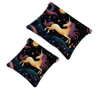 Lot de 2 pochettes en éclats d'obus pour sac à main, motif licorne artistique ciel étoilé 1156, trousse de maquillage étanche, pochette portable pour femme, Multicolore 07, A：7.1x5.8in/18x14.8cm，B