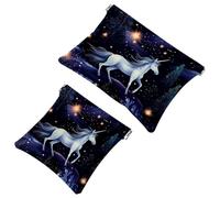 Lot de 2 pochettes en éclats d'obus pour sac à main, motif licorne artistique ciel étoilé 1156, trousse de maquillage étanche, pochette portable pour femme, Multicolore 02, A：7.1x5.8in/18x14.8cm，B