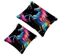 Lot de 2 pochettes en éclats d'obus pour sac à main, motif licorne colorée Sky Aesthetics, trousse de maquillage étanche, pochette portable pour femme, Multicolore 01., A:7.1x5.8in/18x14.8cm,B
