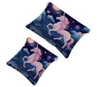 Lot de 2 pochettes en éclats d'obus pour sac à main, motif licorne étoilée 1057, trousse de maquillage étanche, pochette portable pour femme, Multicolore 06, A：7.1x5.8in/18x14.8cm，B:4.7x4.5in