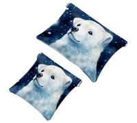 Lot de 2 pochettes en éclats d'obus pour sac à main, motif ours polaire mignon blanc neige, trousse de maquillage étanche, pochette portable pour femme, Multicolore 03., A:7.1x5.8in/18x14.8cm,B