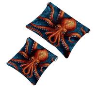 Lot de 2 pochettes en éclats d'obus pour sac à main, Octopus-1090, trousse de maquillage étanche, pochette portable pour femme, Multicolore 02, A：7.1x5.8in/18x14.8cm，B:4.7x4.5in/12x11.5cm