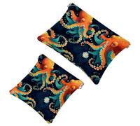 Lot de 2 pochettes en éclats d'obus pour sac à main, Octopus-694, trousse de maquillage étanche, pochette portable pour femme, Multicolore 01., A：7.1x5.8in/18x14.8cm，B:4.7x4.5in/12x11.5cm